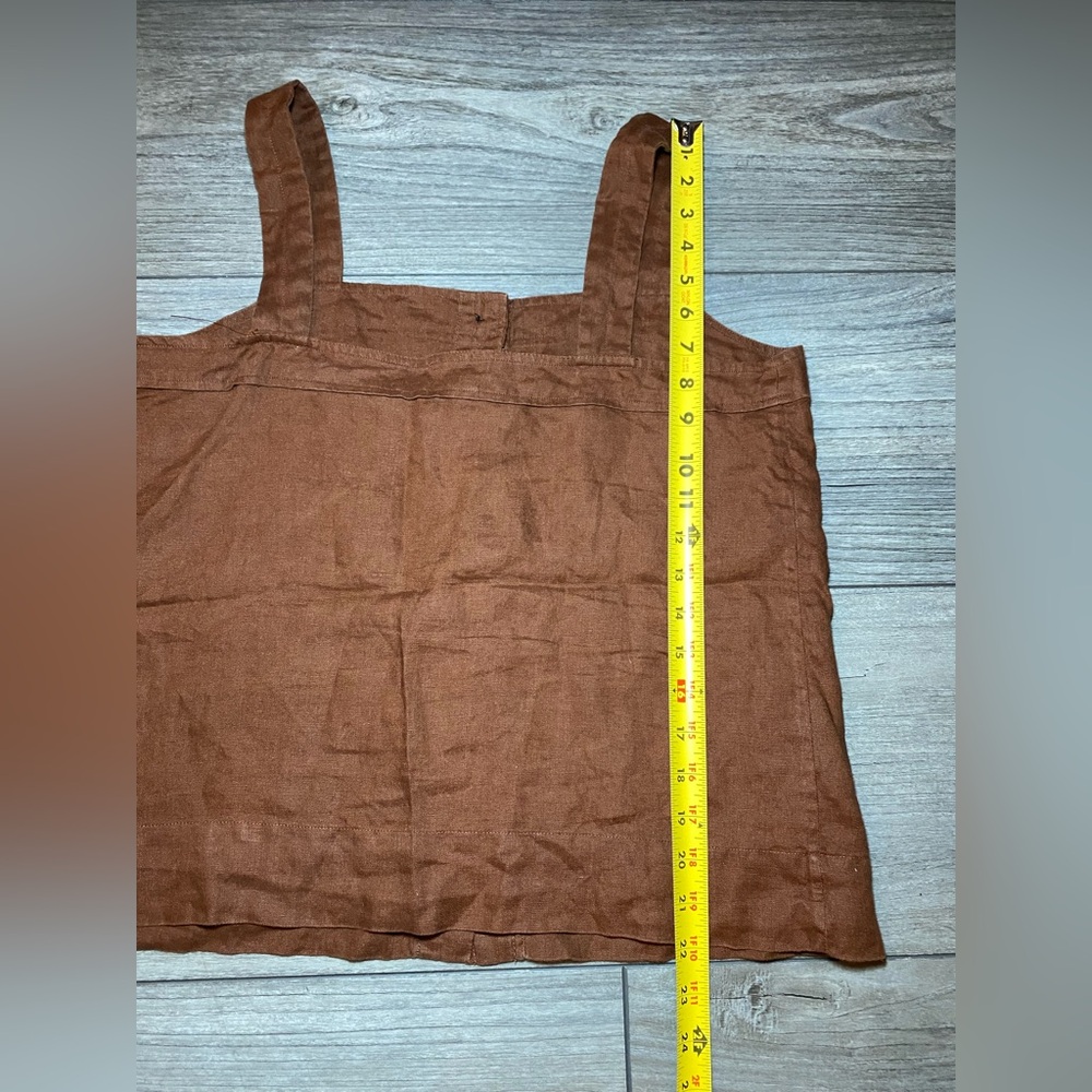 EUC Everlane Rust Brown Button-Front 100% Linen Pucnic Top Camisole Square Neck - Picture 7 of 8